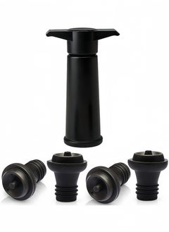 Peachjoy Saver Pump with Vacuum Bottle Stoppers Reusable Bottle Sealer Keeps Ideal Accessories Gift Black Pump and 4 Stoppers  - Image 1