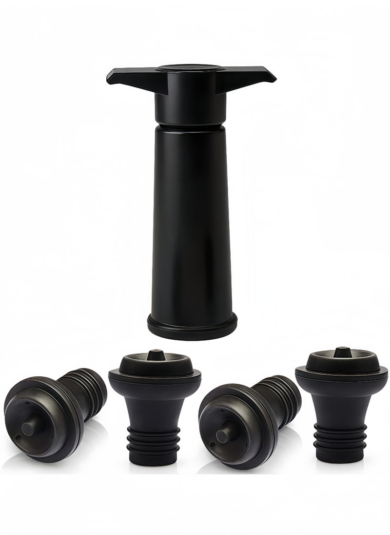 Peachjoy Saver Pump with Vacuum Bottle Stoppers Reusable Bottle Sealer Keeps Ideal Accessories Gift Black Pump and 4 Stoppers  - Image 1