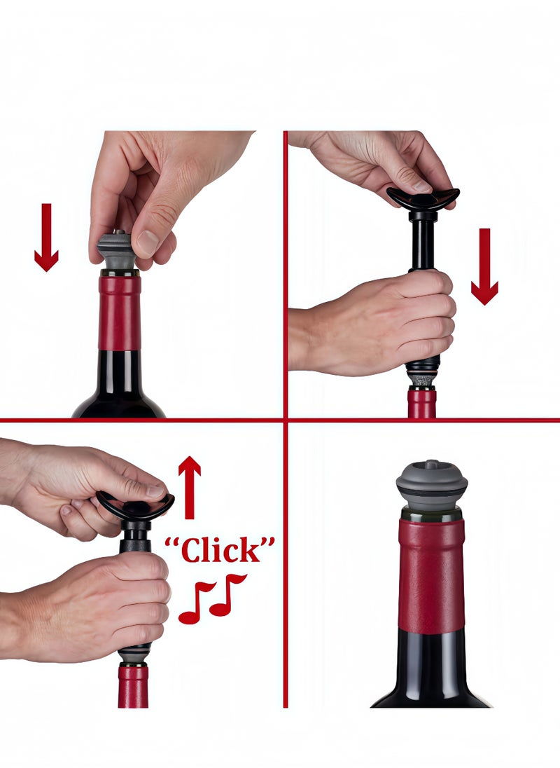 Peachjoy Saver Pump with Vacuum Bottle Stoppers Reusable Bottle Sealer Keeps Ideal Accessories Gift Black Pump and 4 Stoppers  - Image 2