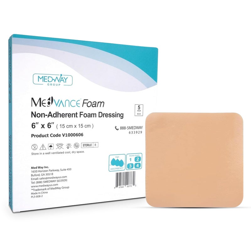 TM Foam Waterproof NonAdhesive Hydrophilic Foam Dressing 6X6 Box of 5 dressings