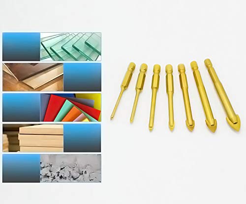 Mengshen Glass and Tile Drill Bits Set 3-12mm 7PCS, Tungsten Carbide Titanium Coated Ceramic Concrete Drilling Tool with Hex Shank for Glass Tile Ceramic Mirror Porcelain Marble - Image 2