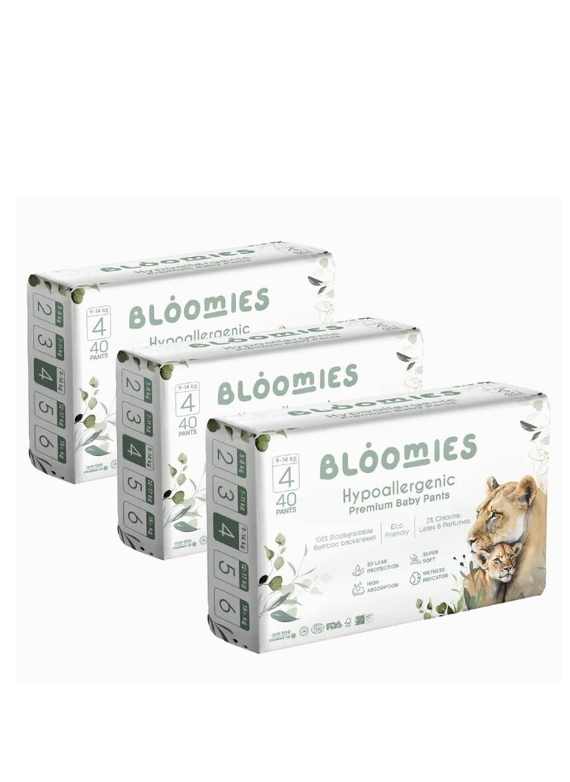 Bloomies - Organic Bamboo Baby Pants Size 4 (9-14kg baby) 120pcs (40X3) Bundle| Eco-friendly, Hypoallergenic, Non-toxic, Breathable Pullups - Image 1