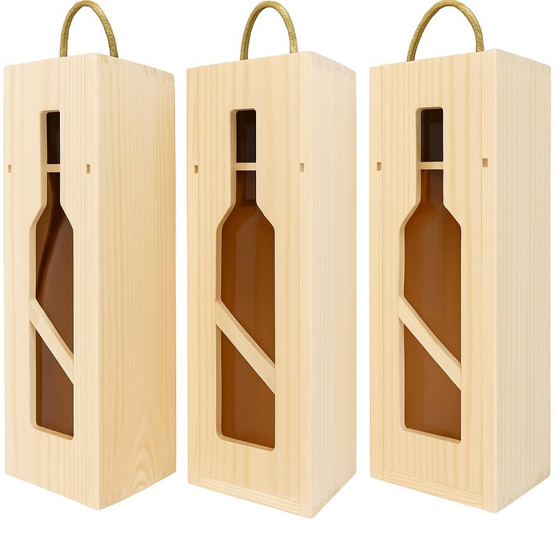 Oojami 3 Pack Wine Box  Single Wine Bottle Wood Storage Gift Box with Handle for Birthday Party Housewarming Wedding Anniversary Celebrations Parties New Year Holidays Occassions 