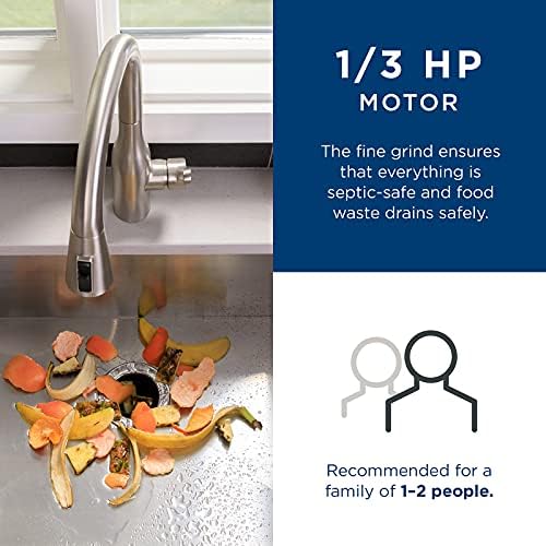 GE Continuous Feed Garbage Disposal, 1/3 Horsepower, Good for Grinding: Fruit Peels, Cooked Pasta, & Cereal, Easy Install Kit Included, Non-Corded, Recommended for 1-2 Person Homes - Image 2