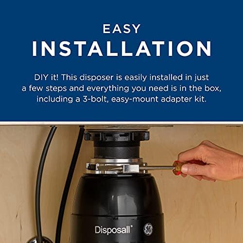 GE Continuous Feed Garbage Disposal, 1/3 Horsepower, Good for Grinding: Fruit Peels, Cooked Pasta, & Cereal, Easy Install Kit Included, Non-Corded, Recommended for 1-2 Person Homes - Image 4