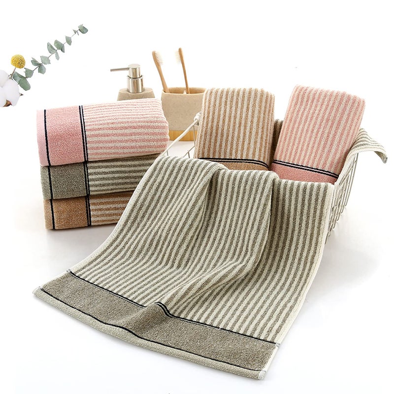 Pidada Hand Towels Set of 2 100% Cotton Striped Pattern Absorbent Soft Decorative Towel for Bathroom (Gray Brown) - Image 2