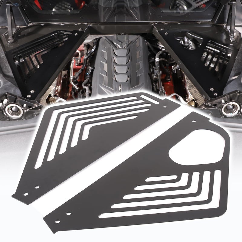 Engine Bay Panel Cover Compatible with Chevrolet Corvette C8 20202023 Aluminum Alloy Rear Engine Covers Left Right Engine Case Guards Protector Splash Shield C8 Accessories 2PCS Black