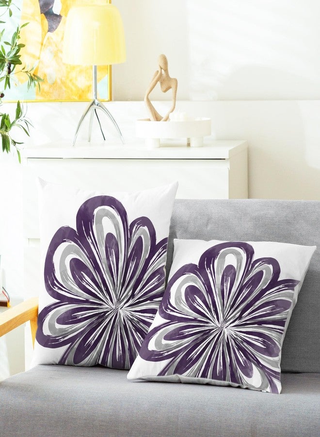 CaliTime Throw Pillow Covers Pack of 2 Cozy Fleece Two-Tone Abstract Blooming Flower Decorative Cushion Cases for Couch Bed Sofa Farmhouse Decoration 18 X 18 Inches Deep Purple Grey - Image 2