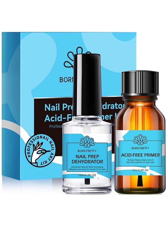 Born Pretty Natural Nail Prep Dehydrate and Bond Primer Acid-Free,15ml Dehydrator for Acrylic and Gel Nail Polish, Non Acid Primer for UV Gels Fast Dry Superior Bonding Agent Gift Box Set - Image 1