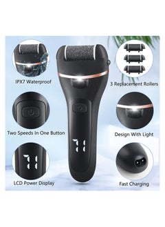General Electric Feet Callus Remover, Professional 18 in 1 Foot File Pedicure Kit Tools, Rechargeable Dry Dead Skin Foot Scraper with 3 Roller Heads & 2-Speed Power for Feet Hands Heels Spa (Black)  - Image 2