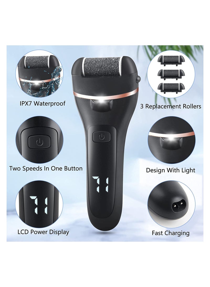General - Electric Feet Callus Remover, Professional 18 in 1 Foot File Pedicure Kit Tools, Rechargeable Dry Dead Skin Foot Scraper with 3 Roller Heads & 2-Speed Power for Feet Hands Heels Spa (Black) - Image 1