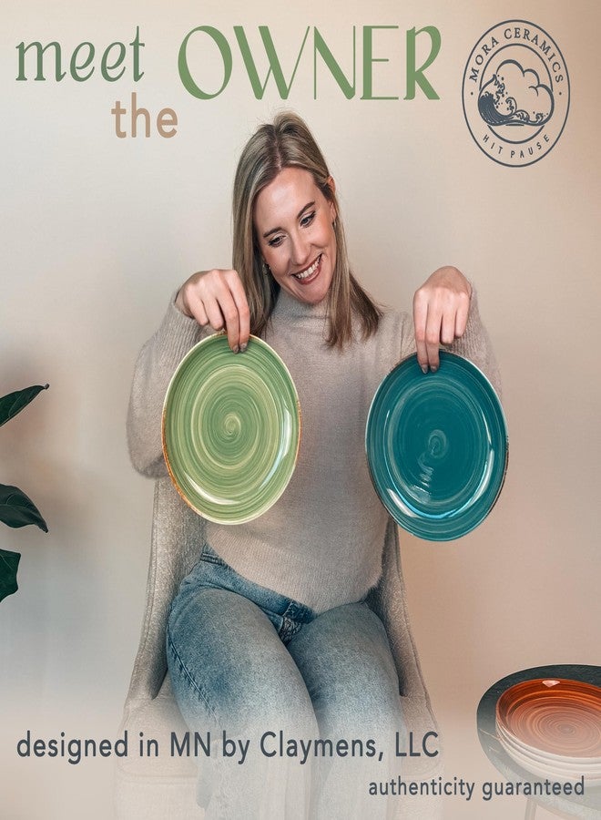 مورا مجموعة أطباق سلطة حلزونية من مورا سيراميك، 6 قطع، أطباق بورسلين حلزونية 8 بوصة للمطبخ، وجبات عشاء خفيفة، غداء، مقبلات، حلويات، إلخ - آمنة للاستخدام في غسالة الصحون، الميكروويف، الفريزر، والفرن - ألوان ترابية - Image 3