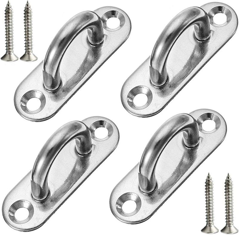 Hulless 4 Pcs 1.8 Inch 304 Stainless Steel Ceiling Hooks Pad Eyes Plate Marine Hardware Hooks with Screws - Image 1