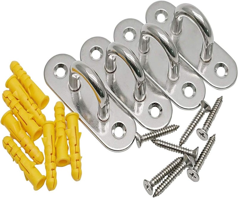 Hulless 4 Pcs 1.8 Inch 304 Stainless Steel Ceiling Hooks Pad Eyes Plate Marine Hardware Hooks with Screws - Image 5