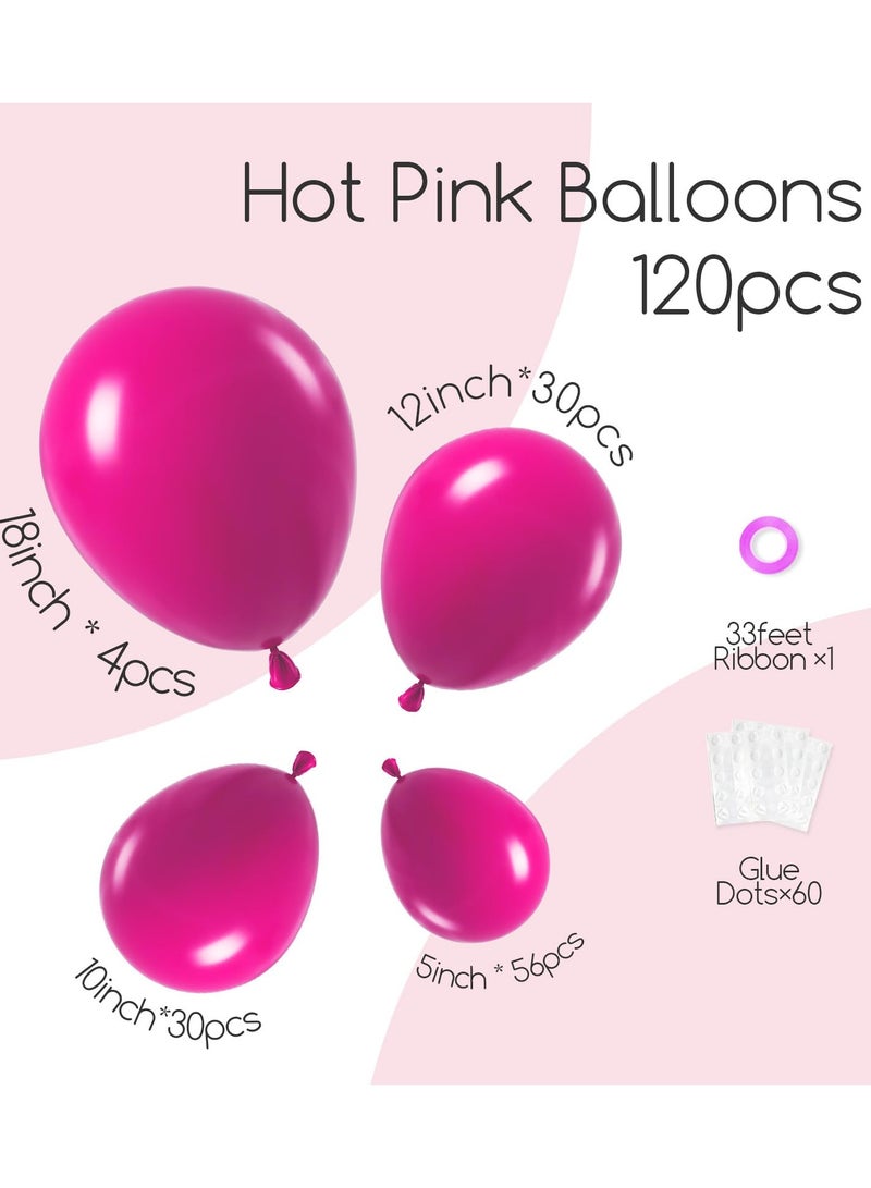 120pcs Hot Pink Balloon Arch Kit, 18 12 10 5 inch Hot Pink Latex Balloons Different Sizes Hot Pink Balloon Garland for Engagement Bridal Bachelorette Tropical Birthday Party Decorations - Image 2