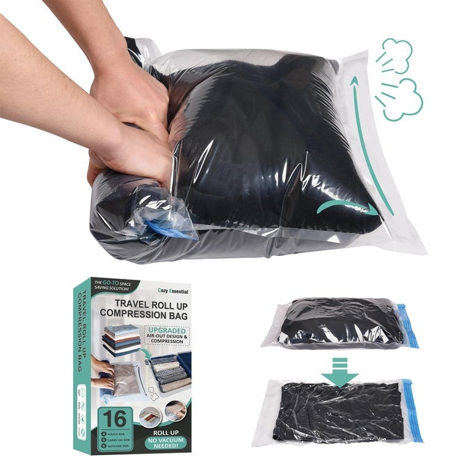 COMPRESSION BAGS FOR TRAVEL TRAVEL ESSENTIALS 16 PACK SPACE SAVER BAGS NO VACUUM NEEDED COMPRESSION PACKING BAGS FOR CRUISE ACCESSORIES
