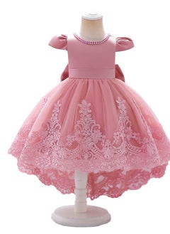 Al Aoyama Baby girls Embroidered Tulle Ball Gown with Bow & Train - Elegant 1st Birthday Dress for Girls | Luxurious Flower Girl Attire for Pageants, Fashion Shows & Special Occasions  - Image 1