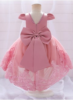 Al Aoyama Baby girls Embroidered Tulle Ball Gown with Bow & Train - Elegant 1st Birthday Dress for Girls | Luxurious Flower Girl Attire for Pageants, Fashion Shows & Special Occasions  - Image 2