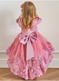 Al Aoyama Baby girls Embroidered Tulle Ball Gown with Bow & Train - Elegant 1st Birthday Dress for Girls | Luxurious Flower Girl Attire for Pageants, Fashion Shows & Special Occasions  - Image 3