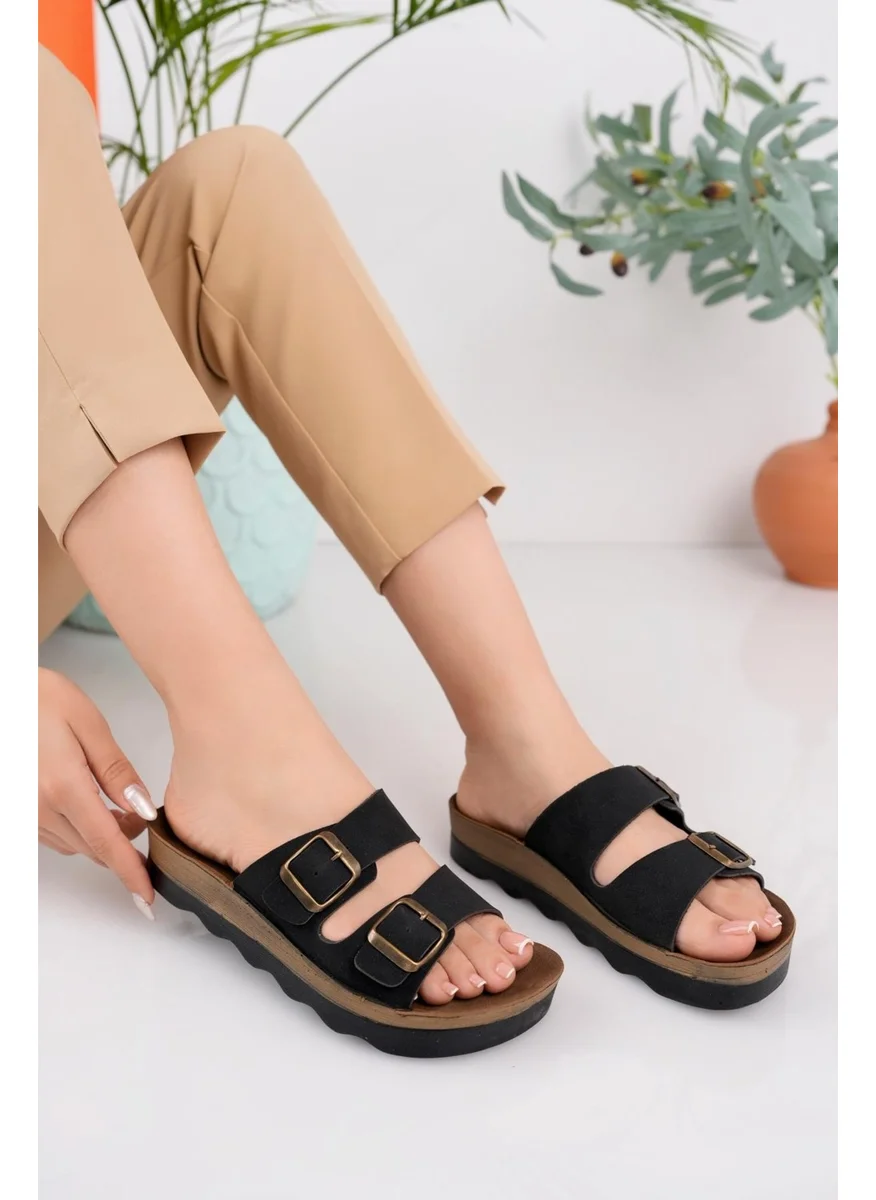 muggo Lena Women's Guaranteed Daily Orthopedic Double Band Buckled Non-Slip Sole Comfortable Slippers