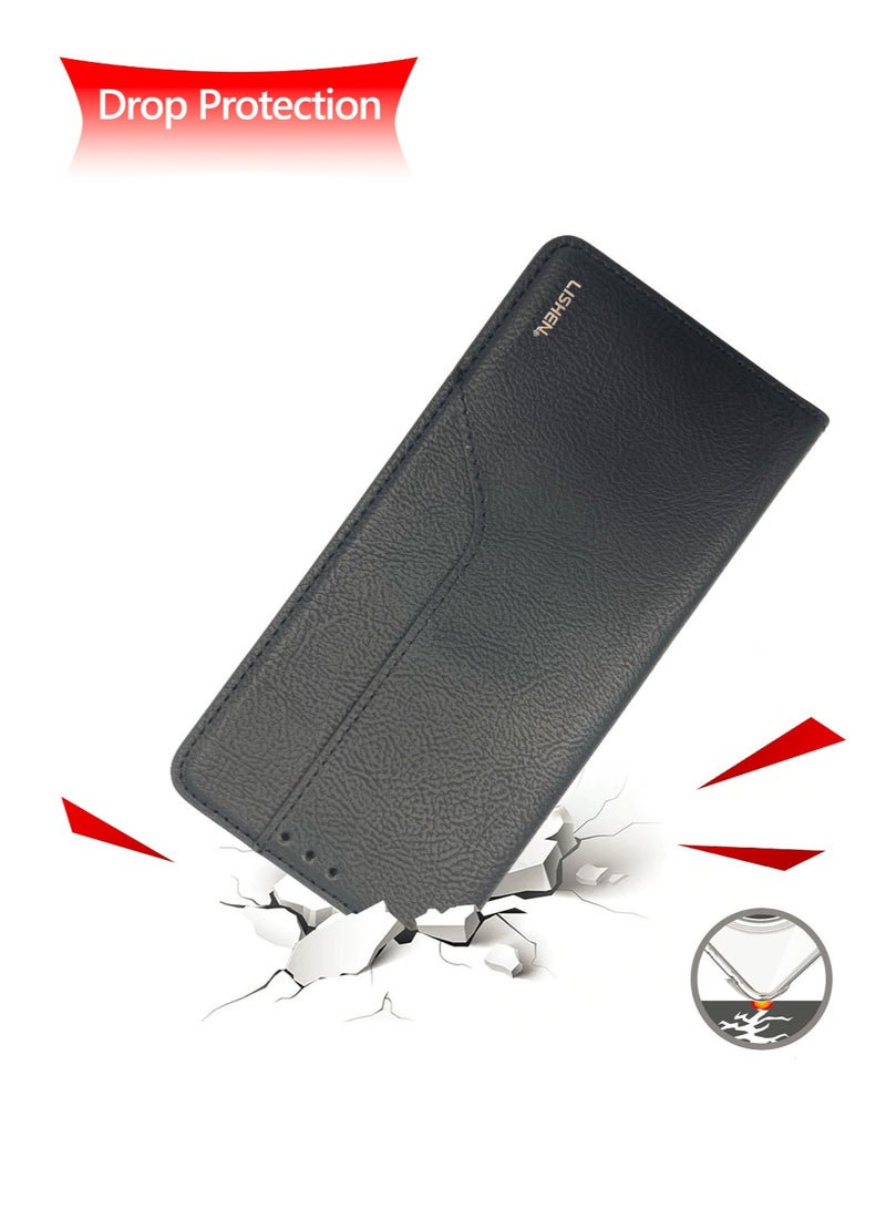 Lishen Stylish Premium Leather Magnetic Closure Flip Stand Case Cover for Realme C55 – Black  - Image 5