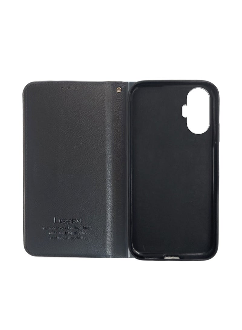 Lishen Stylish Premium Leather Magnetic Closure Flip Stand Case Cover for Realme C55 – Black  - Image 3