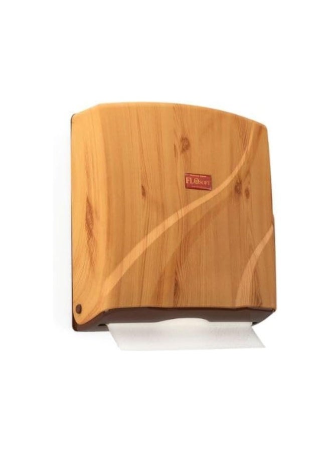 FLOSOFT Wall-Mounted Z-Fold Paper Towel Dispenser – Wooden Finish ABS Plastic, 300-Tissue Capacity with Key Lock for Bathroom Kitchen Office - Image 1