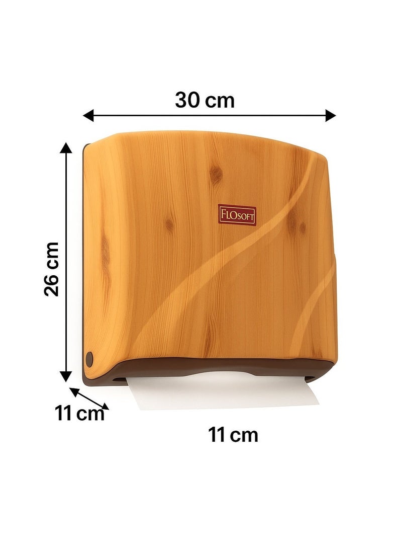 FLOSOFT Wall-Mounted Z-Fold Paper Towel Dispenser – Wooden Finish ABS Plastic, 300-Tissue Capacity with Key Lock for Bathroom Kitchen Office - Image 5