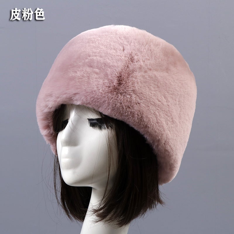 Autumn Winter Faux Rabbit Fur Hat for Adults Leather pink short fur flat hat