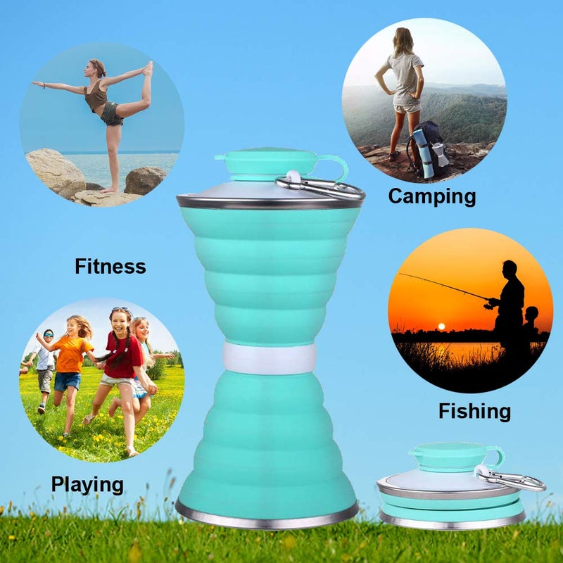 SEMETOR Collapsible Water Bottle, Camping Cup With Carabiner, Reuseable Silicone Foldable Leak Proof Portable Sports For Outdoor, Travel Gym Hiking, BPA Free, Cycling Cups - Image 5