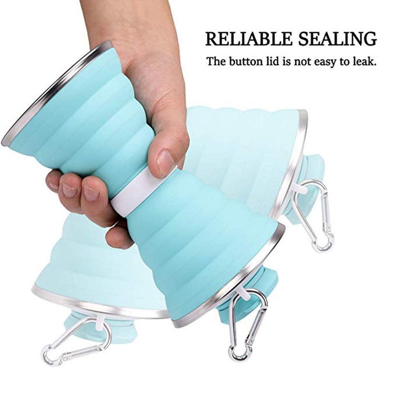 SEMETOR Collapsible Water Bottle, Camping Cup With Carabiner, Reuseable Silicone Foldable Leak Proof Portable Sports For Outdoor, Travel Gym Hiking, BPA Free, Cycling Cups - Image 2
