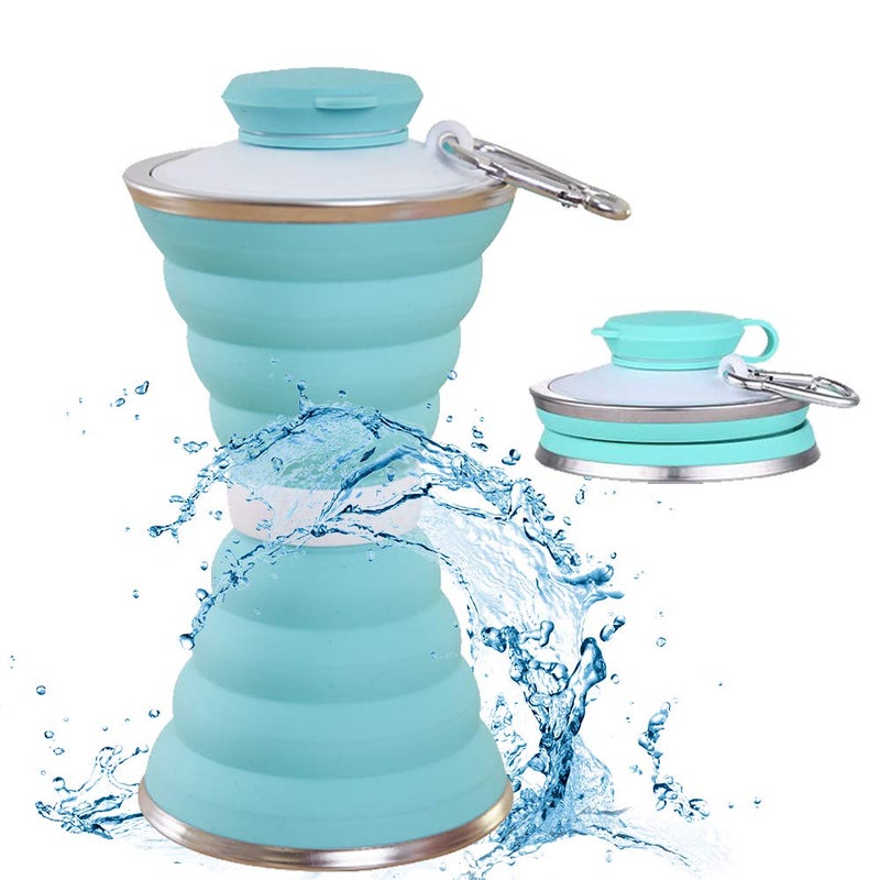 SEMETOR Collapsible Water Bottle, Camping Cup With Carabiner, Reuseable Silicone Foldable Leak Proof Portable Sports For Outdoor, Travel Gym Hiking, BPA Free, Cycling Cups - Image 1