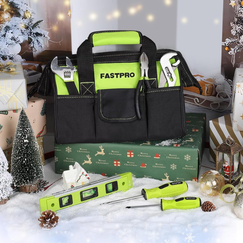 FASTPRO 215-Piece Home Repairing Tool Set with 12-Inch Wide Mouth Open Storage Bag, Household Hand Tool Kit, Green - Image 2