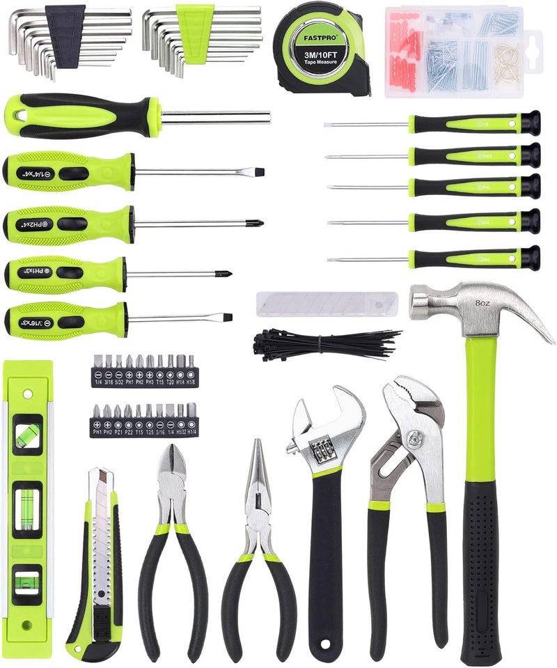 FASTPRO 215-Piece Home Repairing Tool Set with 12-Inch Wide Mouth Open Storage Bag, Household Hand Tool Kit, Green - Image 3