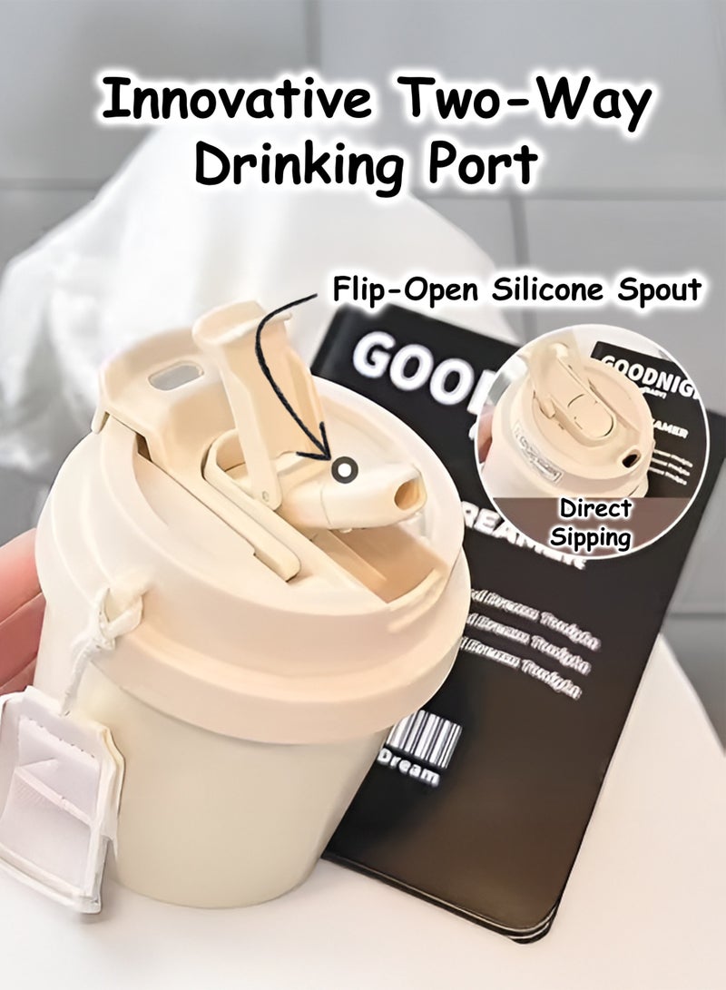 توشيونيكس كوب قهوة من الفولاذ المقاوم للصدأ سعة ٥٣٠ مل | كوب سفر معزول بتفريغ الهواء بجدار مزدوج مع غطاء وماصة | قارورة مشروبات ساخنة وباردة للمنزل، المكتب، المدرسة، الصالة الرياضية، الرياضة، السفر، التخييم | كوب قهوة مقاوم للتسرب، خالٍ من مادة BPA، قابل لإعادة الاستخدام مع حزام حمل - Image 2