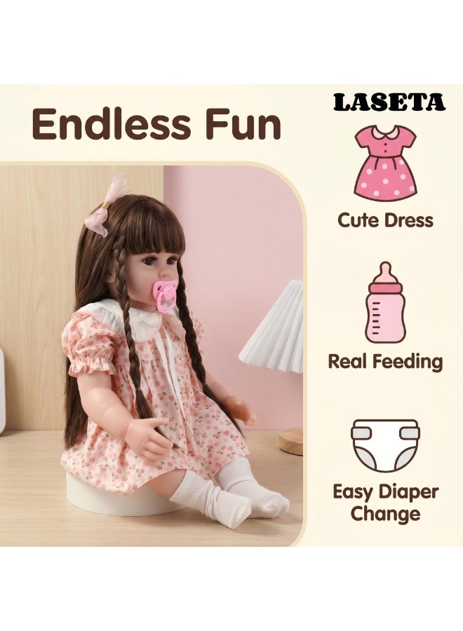 Laseta 58cm Lifelike Reborn Baby Doll with Diaper Pacifier Feeding Bottle - Image 2