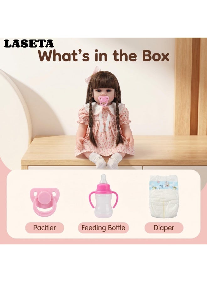 Laseta 58cm Lifelike Reborn Baby Doll with Diaper Pacifier Feeding Bottle - Image 4