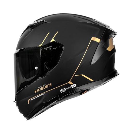 HAX Force Aerodynamic Full Face Helmet for Street EBikes DOT ECE Certified Enhanced Dual Visor Adult Size Pinlock Ready Matte Black Gold XXL - Image 1