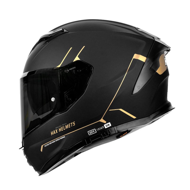 HAX Force Aerodynamic Full Face Helmet for Street EBikes DOT ECE Certified Enhanced Dual Visor Adult Size Pinlock Ready Matte Black Gold XXL - Image 3