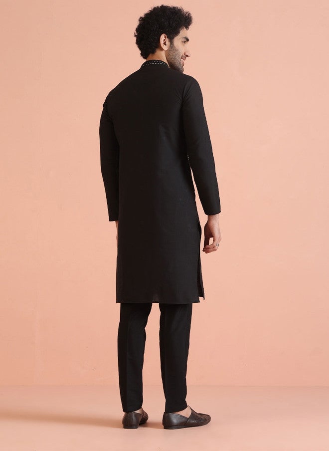 KISAH Men Embroidered Regular Mirror Work Kurta with Trousers - Image 5