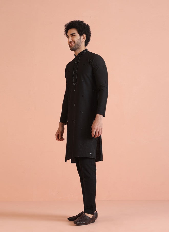 KISAH Men Embroidered Regular Mirror Work Kurta with Trousers - Image 3