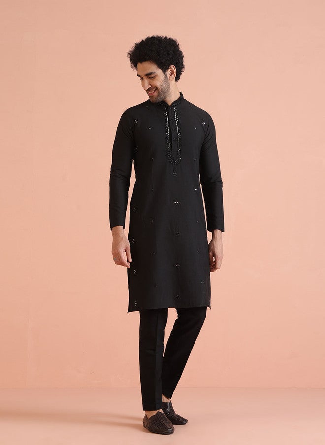 KISAH Men Embroidered Regular Mirror Work Kurta with Trousers - Image 1