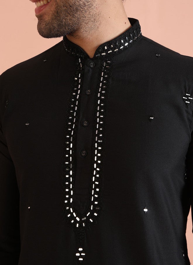 KISAH Men Embroidered Regular Mirror Work Kurta with Trousers - Image 2