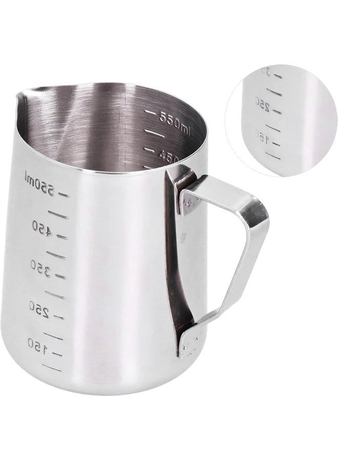 ECVV Stainless Steel Milk Frothing Pitcher 550ml Coffee Frother Jug for Latte Art, Cappuccino, Espresso, Steaming Milk Cup, Barista Tools | Silver - Image 4