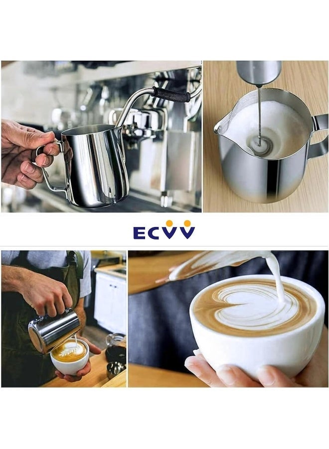 ECVV Stainless Steel Milk Frothing Pitcher 550ml Coffee Frother Jug for Latte Art, Cappuccino, Espresso, Steaming Milk Cup, Barista Tools | Silver - Image 5