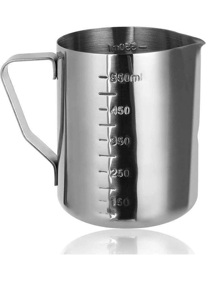 ECVV Stainless Steel Milk Frothing Pitcher 550ml Coffee Frother Jug for Latte Art, Cappuccino, Espresso, Steaming Milk Cup, Barista Tools | Silver - Image 2