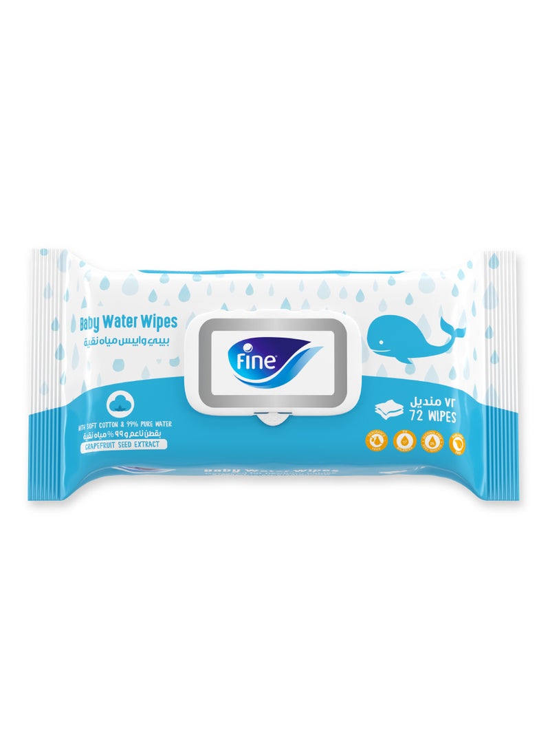 Fine Baby - Water Wipes Grapeseed Extract 72 Wipes - Image 1