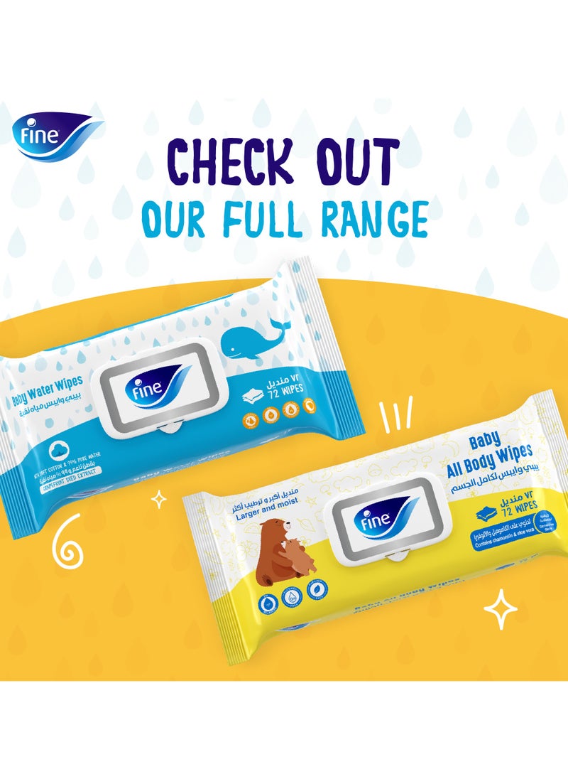 Fine Baby - Water Wipes Grapeseed Extract 72 Wipes - Image 1