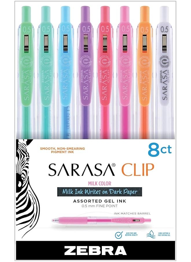 ZEBRA Pen Clip Retractable Gel Pen Fine Point 0.5Mm Milk Assorted Colors 8 Pack  - Image 2