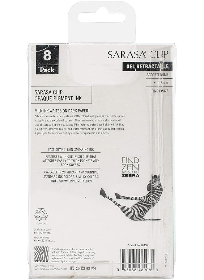 ZEBRA Pen Clip Retractable Gel Pen Fine Point 0.5Mm Milk Assorted Colors 8 Pack  - Image 3